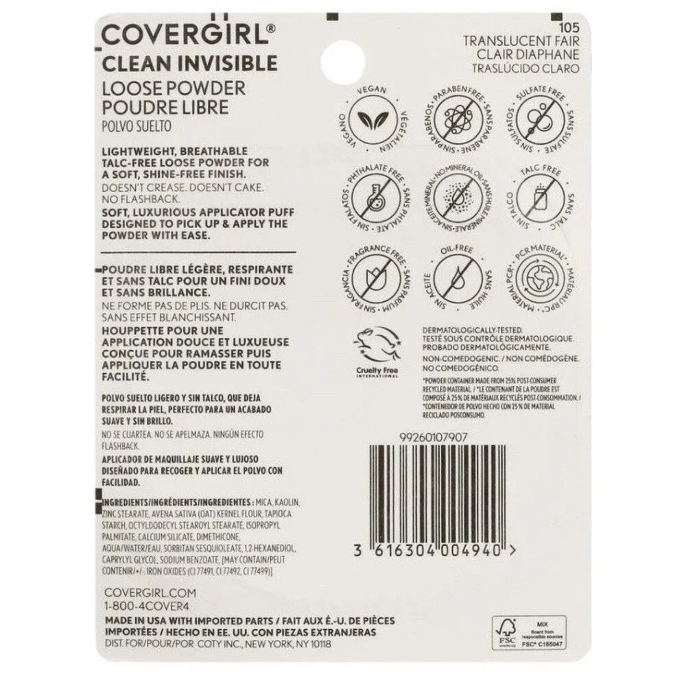 3x Covergirl Clean Invisible Loose Powder 105 Translucent Fair